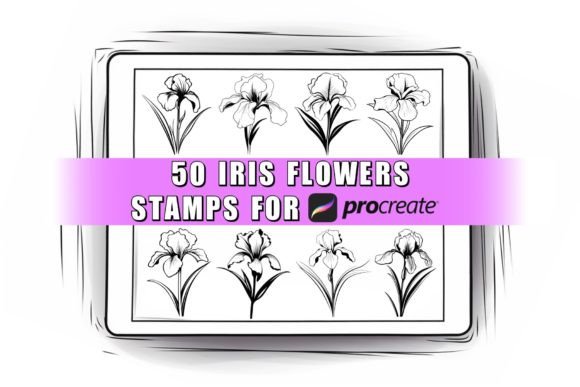 50 Iris Flowers Procreate Stamps Brushes