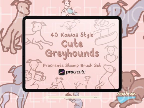 Cute Greyhounds Procreate Stamp Brushes: Streamlining Digital Art with Kawaii Charm