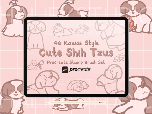 Cute Shih Tzus Procreate Stamps Brushes